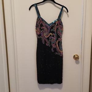 Vintage 70s Silk Beaded and Sequin Mini Dress